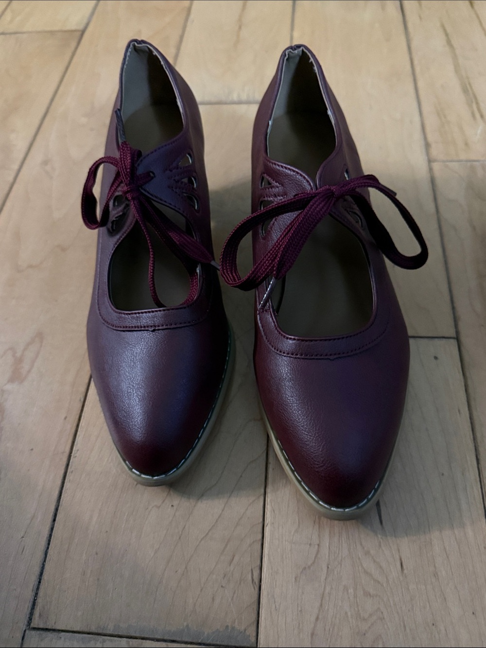 Women’s Burgundy Lace-Up Mary Jane Flats